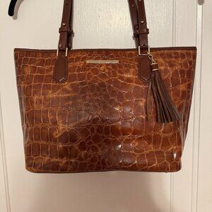 Brahmin Medium Alden Pecan Brown Croc Handbag